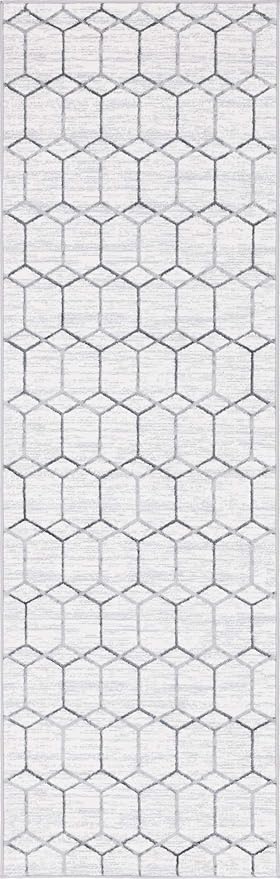 Rugs.com Lattice Trellis Collection Rug – 10 Ft Runner White Low-Pile Rug Perfect for Hallways, Entryways