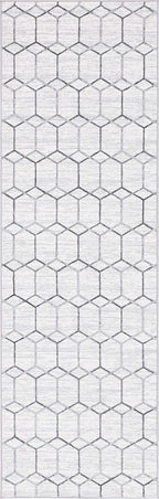 Rugs.com Lattice Trellis Collection Rug – 10 Ft Runner White Low-Pile Rug Perfect for Hallways, Entryways