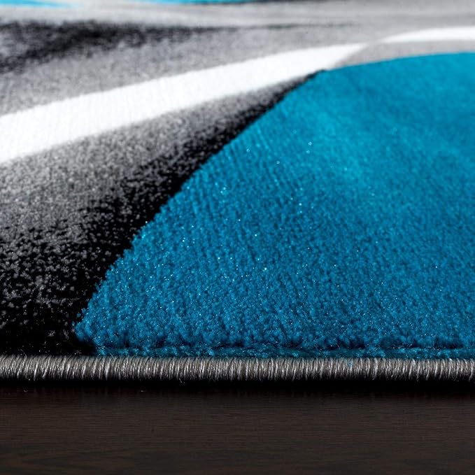 Persian Area Rugs Turquoise 8x10 2305 White Swirls 7'10 x10'6 Modern Abstract Area Rug, 8' x 10'