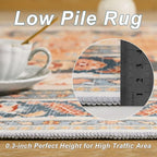 3x5 Orange Beige Area Rug for Living Room, Machine Washable Rugs with Non-Slip Backing for Bedroom, Vintage Medallion Carpet Kitchen Laundry Kids Room Decor