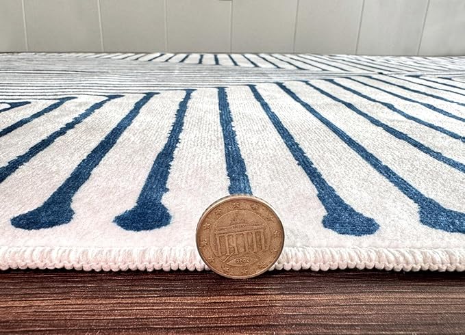 GLN Rugs Contemporary Collection - Machine Washable Area Rug, Contemporary Washable, Non Slip, Low Pile Chenille Rug, Living Room, Bedroom, Kitchen Rug (9' x 12' Blue Ivory)