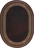 Antep Rugs Alfombras Bordered Modern 5x7 Non-Slip (Non-Skid) Low Pile Rubber Backing Indoor Area Rug (Brown, 5' x 7' Oval)