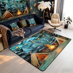 Camping Area Rug 3x5 Woodland Camp Rugs for Living Room | Vintage Camfire Tent Washable Rug, Camper Decor Rustic Carpet Indoor Floor Mat,Farmhouse Decor