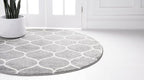 Rugs.com Lattice Frieze Collection Rug – 8' Round Light Gray Medium Rug Perfect for Kitchens, Dining Rooms