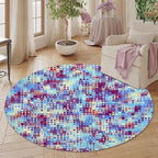 Abstract Pixel Geometry Round Rug Ombre Blue Purple Living Room Circle Area Rugs 7ft Washable Soft Non Slip Low Pile Indoor Floor Carpet for Bedroom Office Kitchen Coffee Table