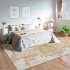 GLN Rugs Traditional Collection - Machine Washable Area Rug, Traditional Washable, Non Slip, Low Pile Chenille Rug, Living Room, Bedroom, Kitchen Rug (5' x 7' Sand/Light Gray)