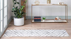 Rugs.com Lattice Trellis Collection Rug – 10 Ft Runner White Low-Pile Rug Perfect for Hallways, Entryways