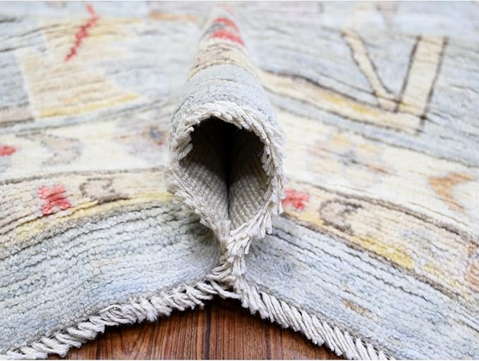 Steel Gray Pure Wool Hand Knotted Afghan Angora Oushak with All Over Pattern Natural Dyes Squarish Oriental Rug (11'9"x14')