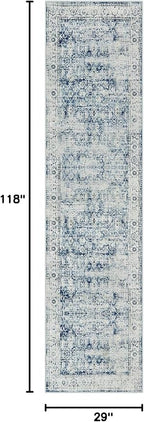Morebes Vintage Rug Runners for Hallways Non Slip,Washable Runner Rug 2x10, Soft Long Distressed Non-Shedding Throw Carpet Runner Rug for Entryway Kitchen Laundry Living Room, Blue
