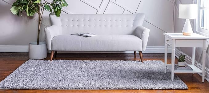Unique Loom Davos Shag Collection Area Rug - Solid (7' 10" x 11' Rectangle, Sterling)