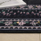 Rugcomf 2x6 Runner Rug Impressionist-Style Vintage Kitchen Rugs Non Slip Washable Soft Carpet Runner for Kitchen Laundry Bedroom Bathroom, Black