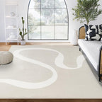 Abani Deco Collection Area Rug - Beige Modern Abstract Ribbon Design - 8' x 10' - for Living Room, Bedroom & Office