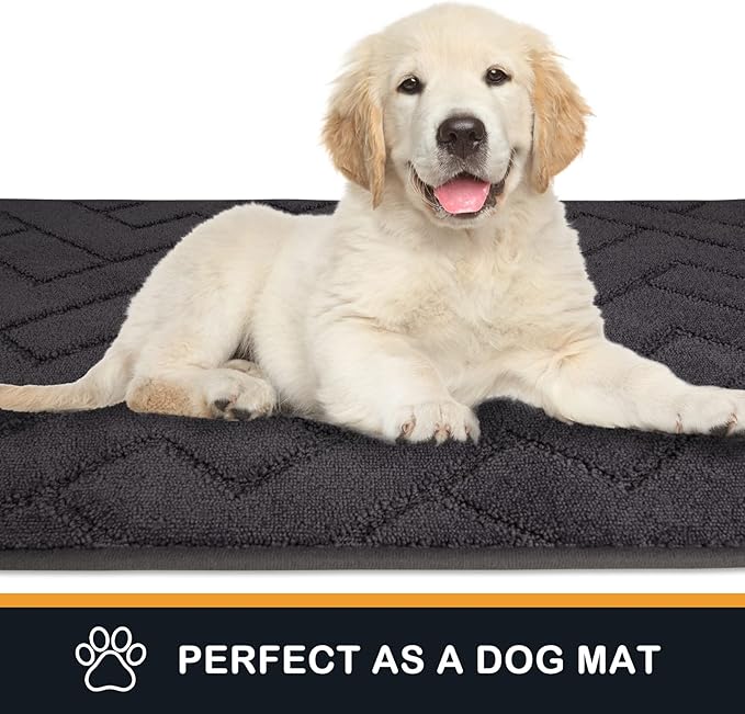 PURRUGS Dirt Trapping Door Mat 32" x 70", Non-Slip Machine Washable Entry Rug, Shoe Scraper, Dog Doormat, Super Absorbent Welcome Mat for Front & Back Door, Muddy Wet Shoes & Paws, Charcoal
