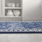 Antep Rugs Alfombras Modern Bordered 2x10 Non-Skid (Non-Slip) Low Profile Pile Rubber Backing Indoor Area Runner Rugs (Navy Blue, 2' x 10')