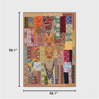 Vintage Boho Area Rugs Multicolor Ethnic Style Geometric Splicing Carpets Bedroom Living Room Kitchen Floor Mats Indoor Outdoor Non-Shedding Runner Rug Home Décor Carpet 5' X 5'
