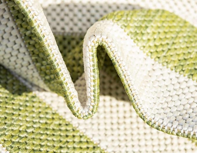 Unique Loom Outdoor Collection Classic Stripes, Transitional Indoor & Outdoor Area Rug, 8' 0 x 11' 0, Green/ Ivory