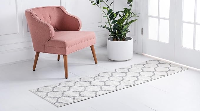 Rugs.com Lattice Frieze Collection Rug – 2' x 10' Runner Ivory Medium Rug Perfect for Living Rooms, Large Dining Rooms, Open Floorplans