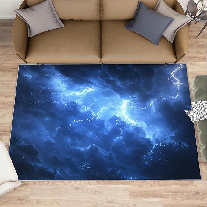 3x5 Dark Clouds Lightning Dorm Rug - Storm Small Rugs for Bedroom, Natural Weather Area Rug Washable Non Slip for Bedroom Kitchen Living Room Entryway