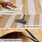 HOMEMONDE Scalloped Jute Area Rug 8'x10' Natural Stripe - Boho Home Décor Farmhouse Style Eco-Friendly Fiber Rug Hand Braided Rustic Vintage for Living Room, Bedroom, Dining Room, Hallway, Kitchen