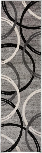Rugshop Wavy Circles Design Runner Rug, Non-Shedding Carpet for Hallway or Entryway, Gray, 2' x 7'2"