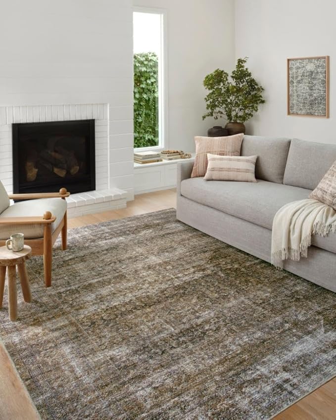 Loloi Amber Lewis Billie Collection, Tobacco & Rust 7'-6" x 9'-6" Area Rug – Antique & Distressed Accent Rugs for Living Room, Bedroom, Entryway & Hallway, No Shed High Traffic Area Home Decor Rug