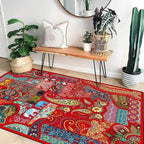 Vintage Boho Area Rugs Multicolor Ethnic Style Geometric Splicing Carpets Bedroom Living Room Kitchen Floor Mats Indoor Outdoor Non-Shedding Runner Rug Home Décor Carpet 5' X 5'
