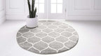 Rugs.com Lattice Frieze Collection Rug – 5' Round Light Gray Medium Rug Perfect for Kitchens, Dining Rooms
