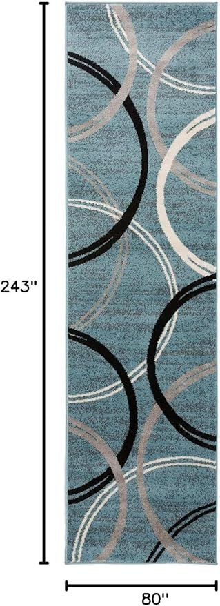 Rugshop Modern Wavy Circles Design Runner Rug, Non-Shedding Carpet for Hallway, Kitchen, or Foyer, Blue, 2'7" x 8'