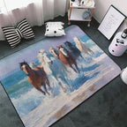 Horse Run Gallop in Waves Ocean Area Rug Washable Outdoor Rugs Anti-Slip Soft Carpet Entryway Indoor Door Mat for Bedroom,Living Room,Porch,Terrace and Entrance Decor 2'x 1.4'