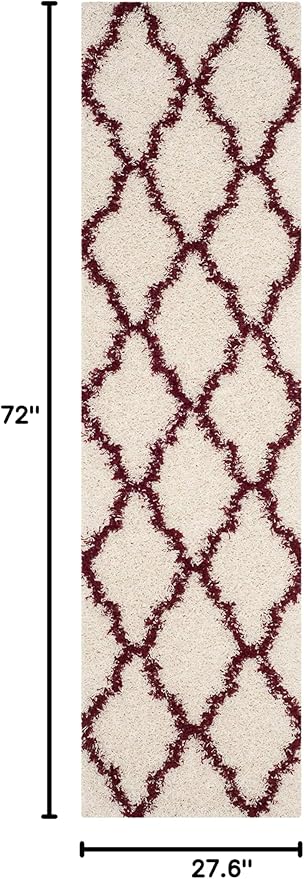 SAFAVIEH Dallas Shag Collection Runner Rug - 2'3" x 6', Ivory & Red, Trellis Design, Non-Shedding & Easy Care, 1.5-inch Thick Ideal for High Traffic Areas in Living Room, Bedroom (SGD257R)