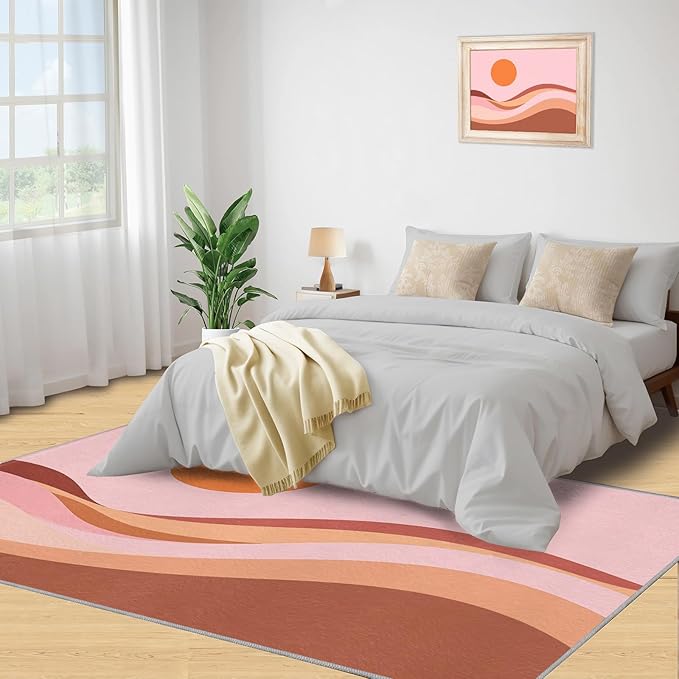 Boho Sun Area Rugs 4x5ft, Minimalist Sunburst Kids Play Rug, Abstraction Deco Throw Rugs Bedroom Fluffie Soft for Coffee Shop Living Room Under Table Game Room