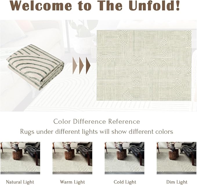 Area Rugs 9x12 Living Room - Large Washable Sage Green Boho Rugs for Bedroom Soft Abstract Rug Ultra-Thin Modern Rainbow Carpet Rug for Dining Room Nursery Room Home Decor