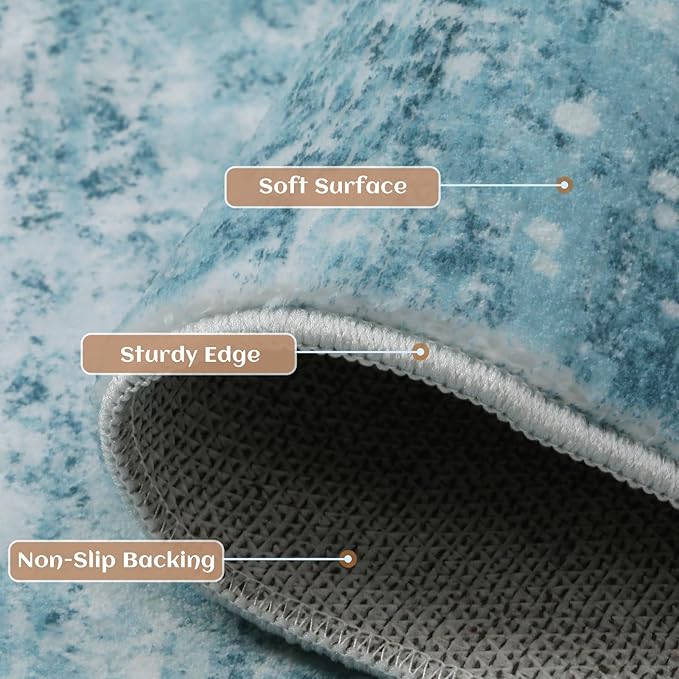 6x8 Area Rugs, Modern Abstract Teal Grey Washable Rug for Living Room, Soft Large Non-Slip Carpet for Bedroom Dining Room Home Office Farmhouse Decor - Teal+Gray