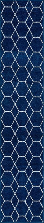 Unique Loom Trellis Frieze Collection Area Rug - Geometric (2' x 10' Runner, Navy Blue/ Ivory)