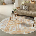 GLN Rugs Traditional Collection - Machine Washable Area Rug, Traditional Washable, Non Slip, Low Pile Chenille Rug, Living Room, Bedroom, Kitchen Rug (5'3" Round Sand/Light Gray)