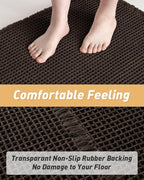 AMOAMI Upgraded Waffle Bath Mat, Super Absorbent Non Slip Bath Mats for Bathroom Floor, Machine Washable Bathroom Rugs with Tassels, Rubber Backed Bathroom Mats, Ultra Soft, 17" x 24", Chocolate