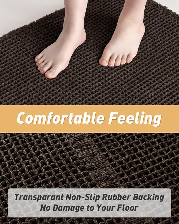 Upgraded Waffle Runner Rug Super Absorbent Non Slip Bath Mats for Bathroom Machine Washable Bathroom Runner Rug with Tassels, Ideal for Hallway Bedroom Laundry Room, Chocolate, 2'x 4'(24" x 48")