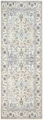 GLN Rugs Traditional Collection - Machine Washable Area Rug, Traditional Washable, Non Slip, Low Pile Chenille Rug, Living Room, Bedroom, Kitchen Rug (2'6" x 7' Cream/Gray)