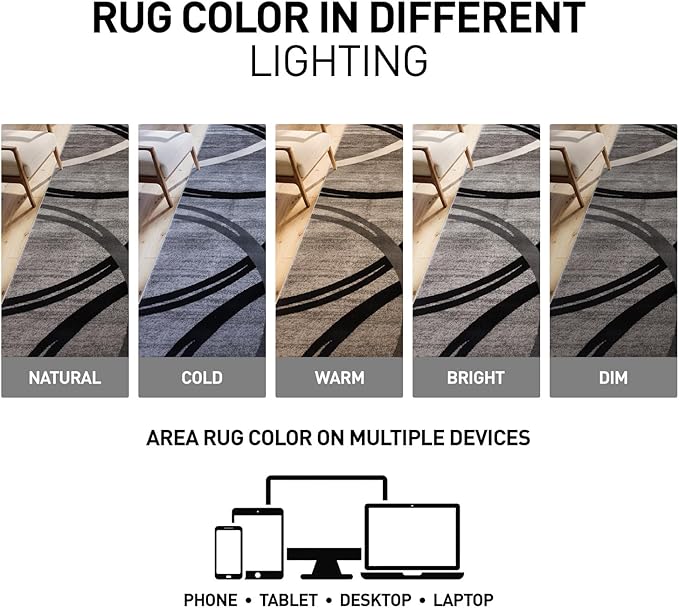 Rugshop Wavy Circles Design Runner Rug, Carpet with Jute Backing for Hallway or Entryway, Gray, 2'7" x 6'