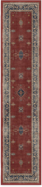 RUGGABLE Washable Vintage Runner Rug – Verena Amber Red 2.5x12, Stain-Resistant, Non-Slip Hallway Runner – Machine Washable Rug for Hallway, Entryway, Living Room & Kitchen–with Standard Pad