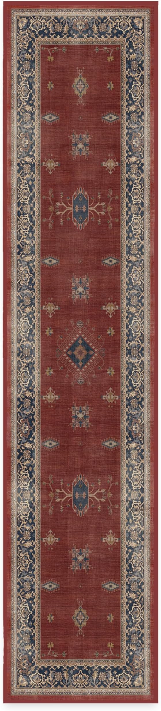 RUGGABLE Washable Vintage Runner Rug – Verena Amber Red 2.5x12, Stain-Resistant, Non-Slip Hallway Runner – Machine Washable Rug for Hallway, Entryway, Living Room & Kitchen–with Standard Pad