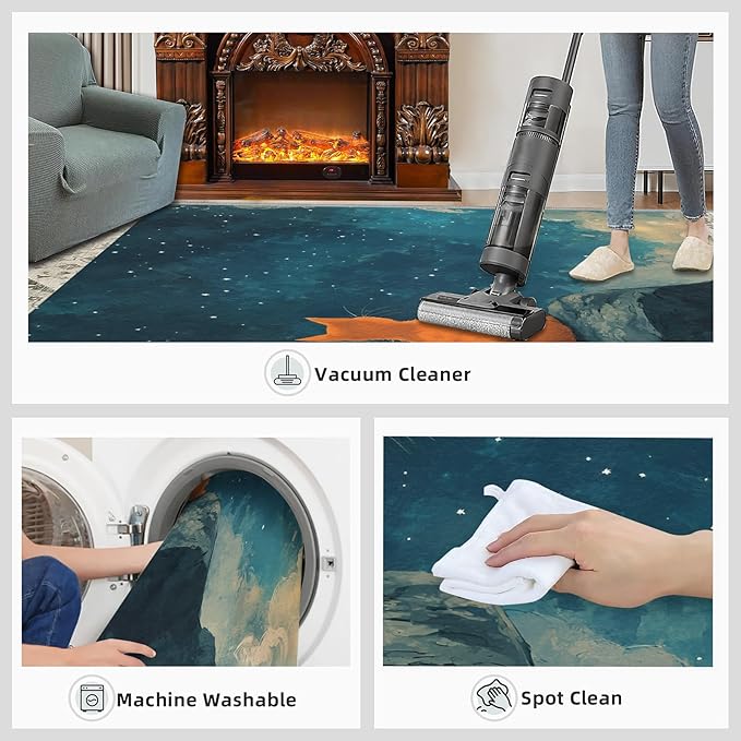 Orange Cat Rugs for Bedroom - 2x3 Area Rug - Cartoon Starry Sky Rugs for Living Room, 3D Cute Cat Rug, Non-Slip Washable Home Decor Carpet