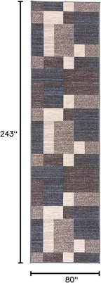 Rugshop Modern Boxes Design Non-Slip (Non-Skid) Carpet for Hallway,Entryway,Kitchen Runner Rug 2'7" x 8' Blue