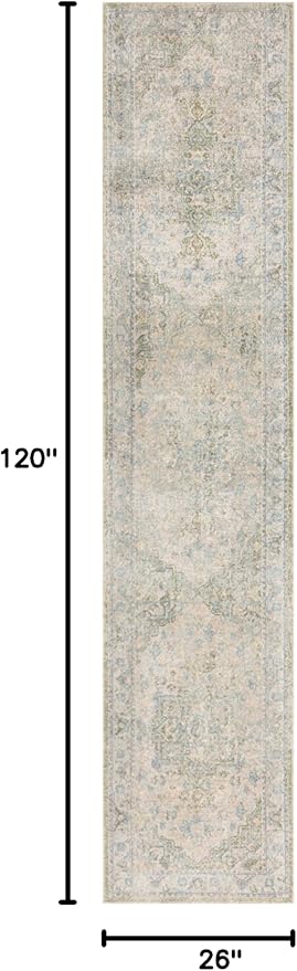 Nourison Home Astra Machine Washable Blue Green 2'2" x 10' Area Rug - Easy Clean, Non Shedding, Bed Room, Living Room, Dining Room, Kitchen (10' Runner)