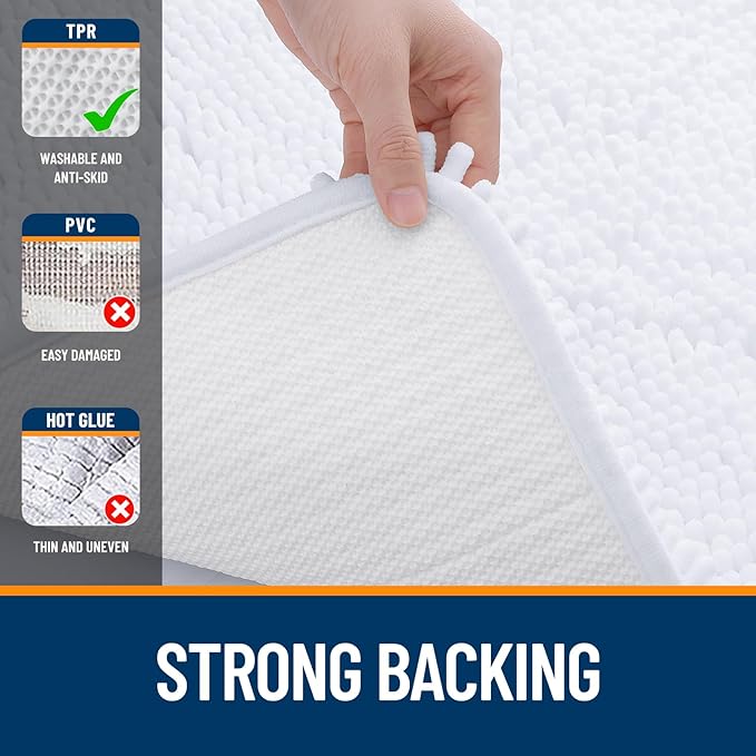 OLANLY Bathroom Rugs 70x24, Extra Soft Absorbent Chenille Bath Rugs, Rubber Backing Quick Dry, Machine Washable Bath Mats for Bathroom Floor, Tub and Shower, Home Decor Accessories, White