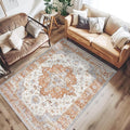 jinchan Area Rug 4x6 Vintage Washable Bedroom Rug Floral Medallion Lightweight Non Slip Thin Retro Classic Soft Boho Floor Cover Farmhouse Carpet for Living Room Dining Room Kitchen Brick Red