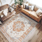 JINCHAN Area Rug 3x5 Vintage Washable Entryway Rug Floral Medallion Floor Cover Lightweight Non Slip Thin Retro Classic Soft Boho Farmhouse Carpet for Living Room Bedroom Dining Room Kitchen Brick Red