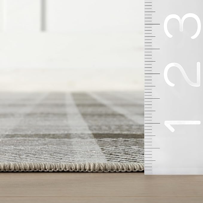 Dash & Albert Andri Plaid Black Machine Washable Rug, 9.5 X 13.5 Feet, Black/White Plaid Pattern