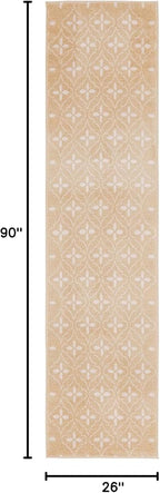 Nourison Home Essentials Indoor/Outdoor Beige Ivory 2'2" x 7'6" Area -Rug, Easy -Cleaning, Non Shedding, Bed Room, Living Room, Dining Room, Backyard, Deck, Patio (2x8)