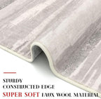 Modern Abstract Entryway Rug Indoor 2x3 Neutral Washable Non-Slip Soft Small Area Rug Light Beige and Grey Kitchen Mat Thin Print Faux Wool Floor Carpet for Entrance Bedroom